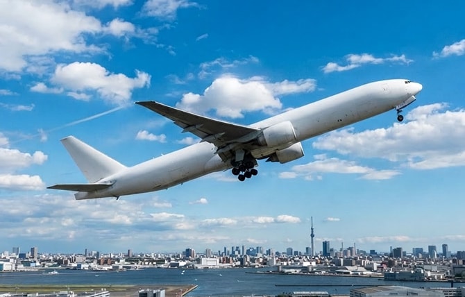 空を飛ぶ飛行機