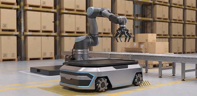 倉庫で動くロボット